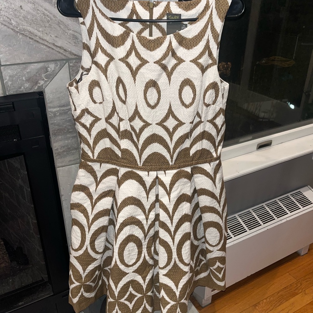 Taylor Tan and Cream Patterned Midi Dress